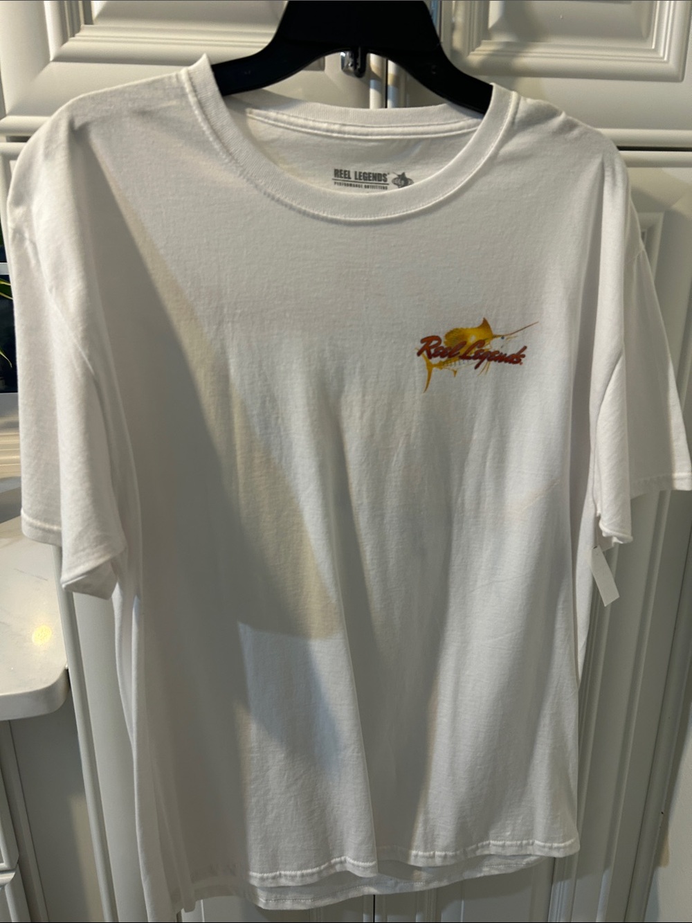 Reel Legends White Short Sleeve Tee with Red and Gold Logo
